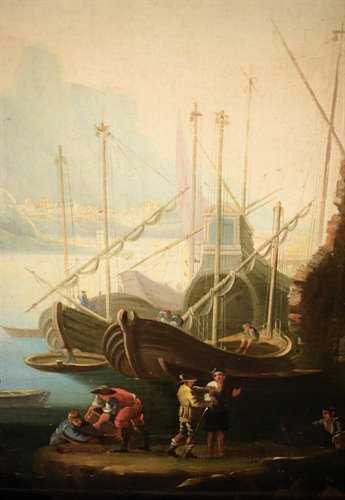 Paesaggio costiero con porto  e rovine